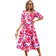 thumbnail image 1 of Vestido Floral con Escote en V para Mujer, Verano 2025, Moderno, Bohemio, Plisado, con Mangas Abullonadas. Rosa Púrpura M, 1 of 5