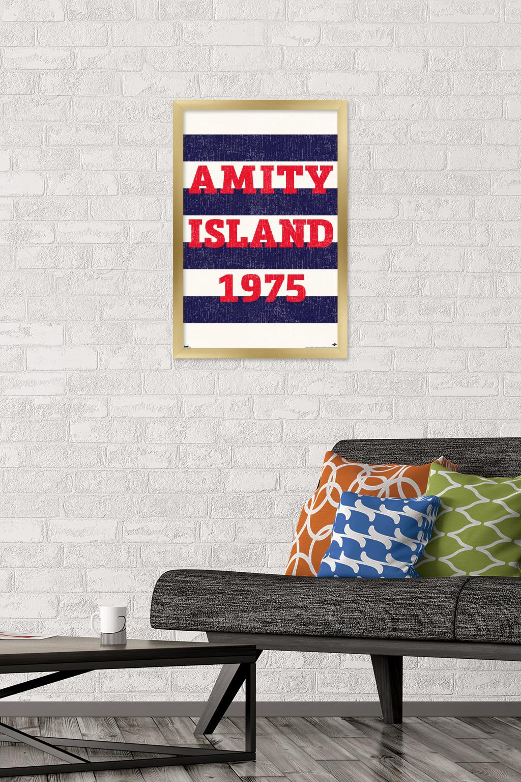 Jaws - Amity Island 1975 Wall Poster, 14.725" x 22.375", Framed