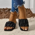 thumbnail image 5 of Wide Feet Sandals Women, Wide Width Sandals for Women, Going Out Shoes for Women, Womens Sandals Wide Width, Women's Pleated Square Toe Slide Sandals, Trendy Wedding & Summer Flat Sandals, Black 9, 5 of 8