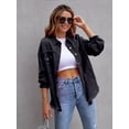 thumbnail image 2 of Ripped Raw Edge Oversized Denim Jacket, Distressed Collar Long Sleeves Denim Coat, Flap Pockets Single-breasted Button Up Loose Denim  Jacket, Women's Denim Jeans & Clothing, 2 of 7