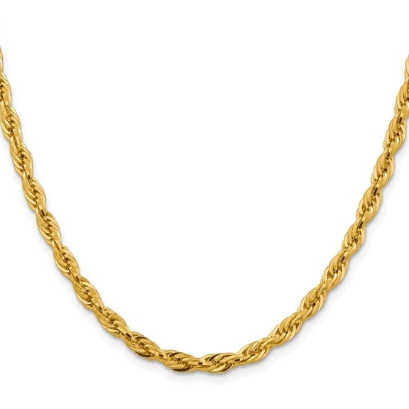 Diamond2Deal Mother's Day Gift 10K Yellow Gold 4.75mm Semi-Solid Rope Chain Necklace for Women 16"