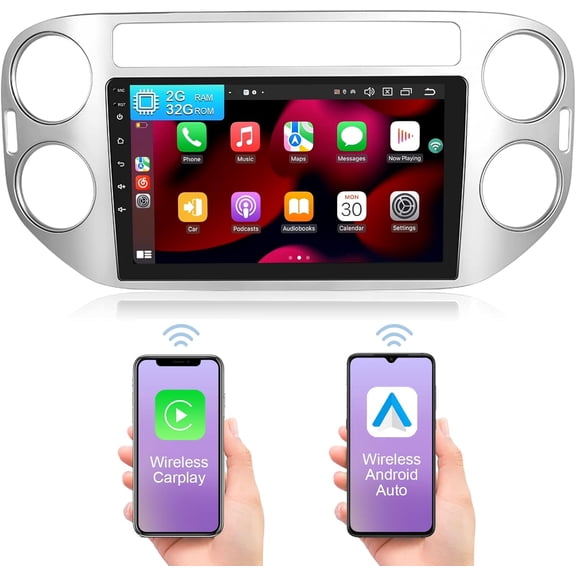 THONZER for Volkswagen Tiguan 2010 2011 2012 2013 2014 2015 Android Car Stereo 2 32G Support Wireless Carplay&Android Auto with 9 inch Touchscreen GPS Navigation Bluetooth USB WiFi FM/RDS Radio