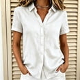 thumbnail image 2 of QIYAGBSA Short Sleeve Collared Button Down Shirt for Women Relaxed Fit Solid Color Casual Summer Top(White M), 2 of 6