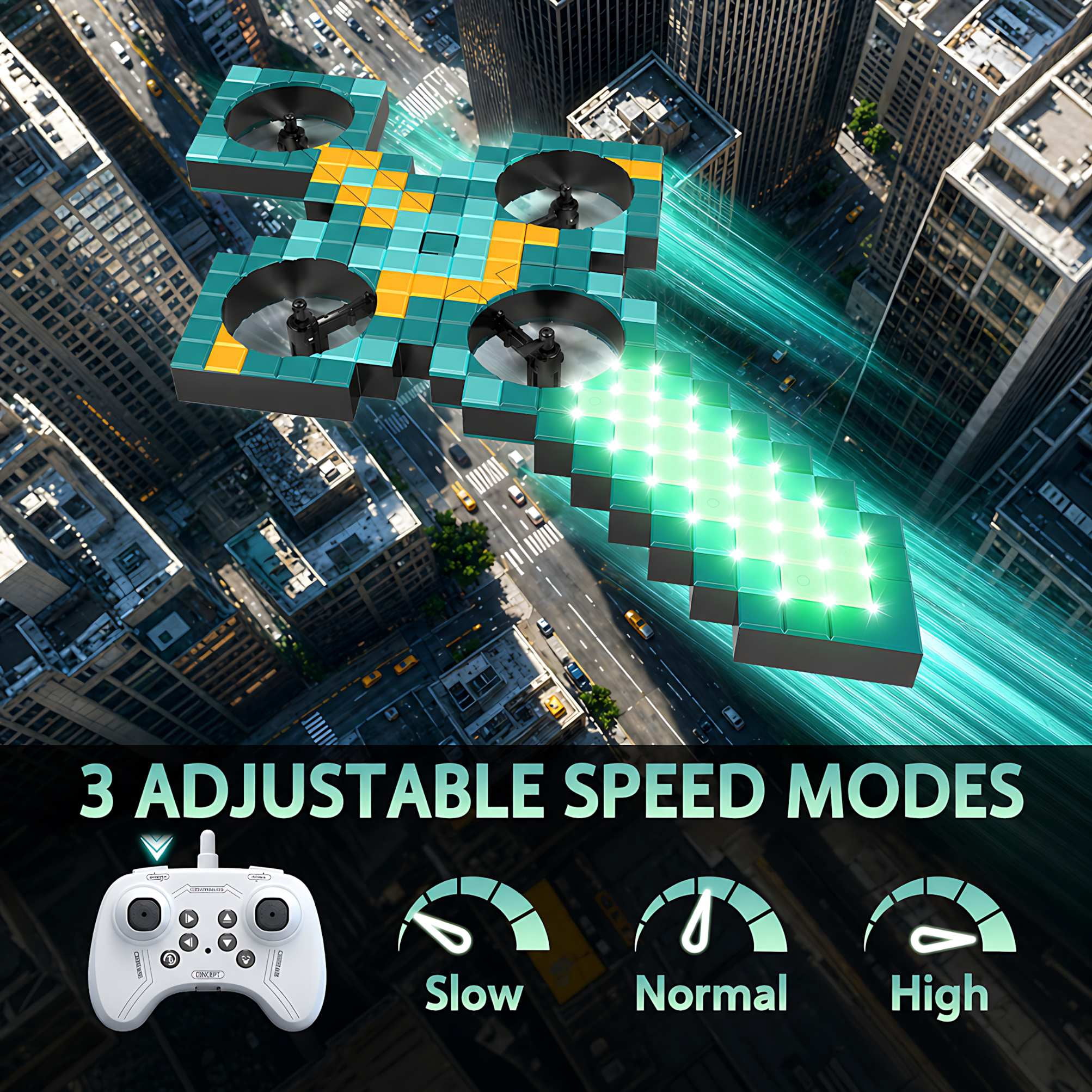Sword-Shaped RC Airplane with LED Lights, 2.4GHz 4-Motor Remote Control Quadcopter, 3 Speed Modes, 360° Flip Foam Drone for Teens and Adults, Green