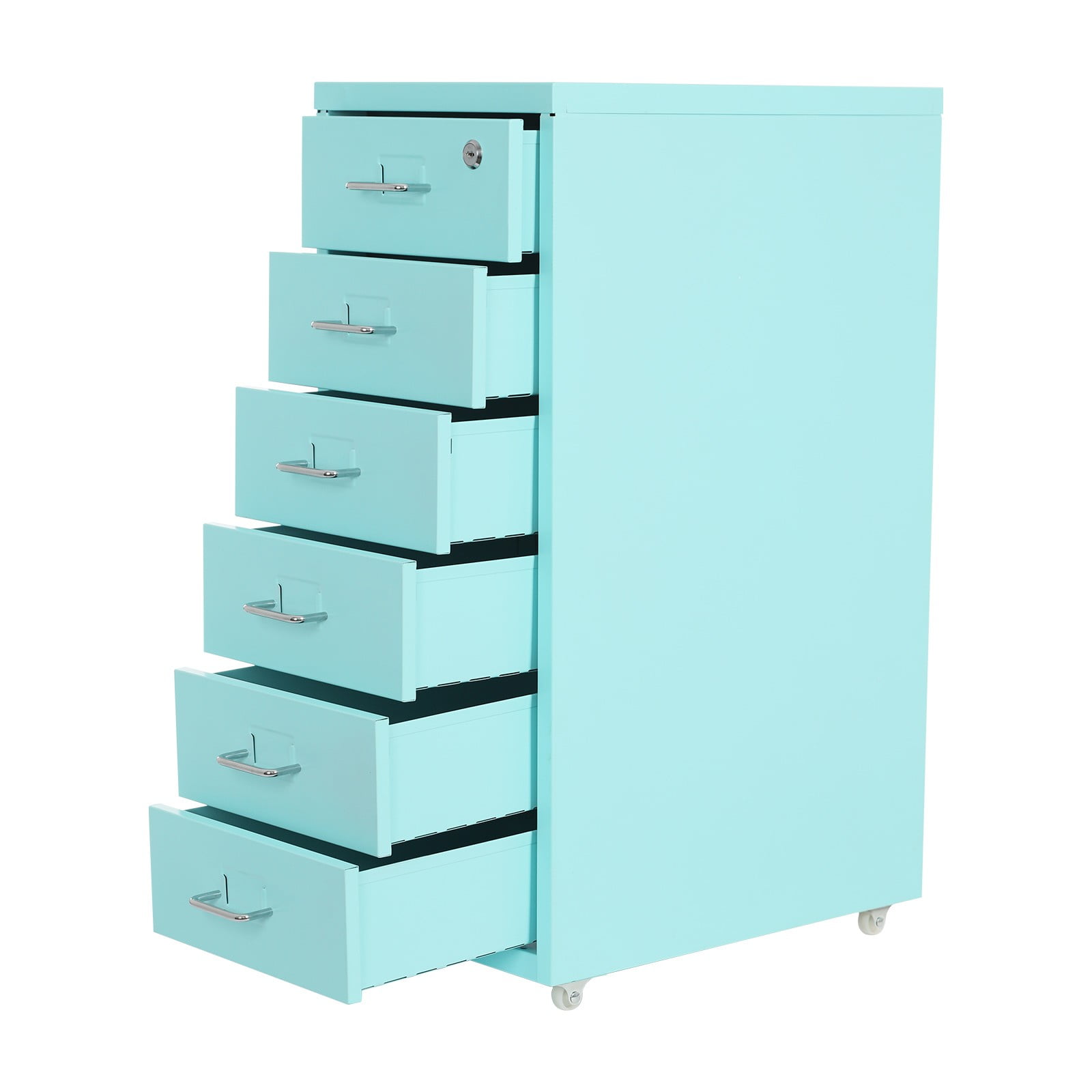 6-Tier 28*41*69cm Metal File Cabinet Home Office Freestanding Vertical File Cabinet Lockable with Curved Handle