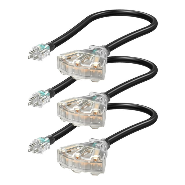 Cable de extensión DEWENWILS de 2 pies, calibre 12/3, 3 salidas STW 15 A UL