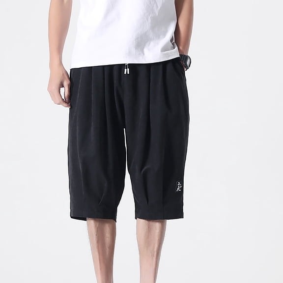 Ceisia Men's Casual Cargo Shorts with Multiple Pockets Summer Cotton Linen Drawstring Elastic Waist Beach Outdoor Pants Gifts for Father Black 4X