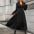 thumbnail image 2 of MIUOWANP Winter Dresses for Women 2024 Formal Fashion Women's Spring/Summer Temperament Solid Long Sleeve V-Neck Dress, 2 of 5