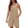 thumbnail image 2 of Jumpsuits for Women Casual Summer Rompers Sleeveless Loose Spaghetti Strap Shorts Overalls Jumpers with Pockets Khaki L, 2 of 9