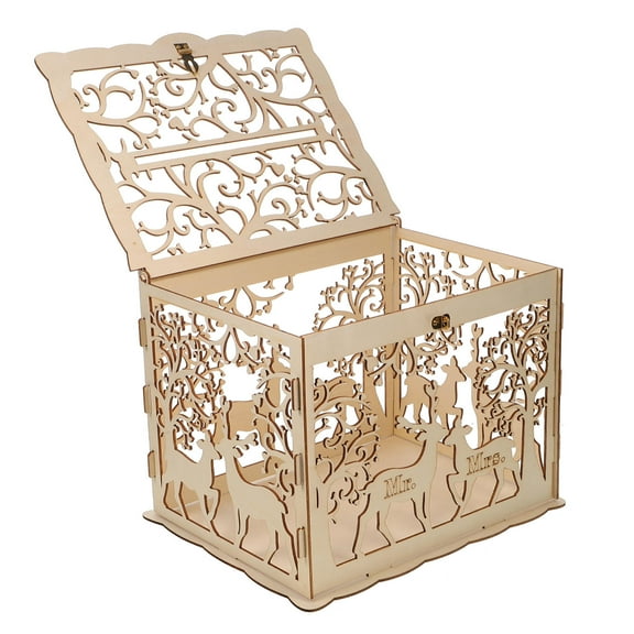 Mobutofu 1 Set Rustic Wedding Decoration Large Card Box Party Wooden Rectangular Khaki 11.8x9.8x9.4in
