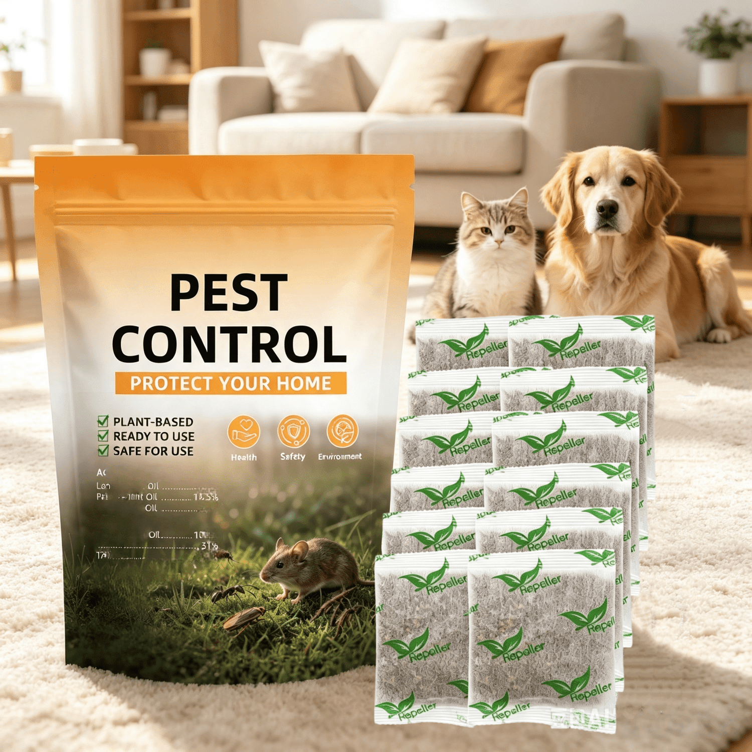 Jahyshow Natural Rodent Repellent Pouches 12-Pack, Plant-Based Peppermint Mouse & Rat Deterrent, Long-Lasting Pest Control for Home, Car Engine & RV