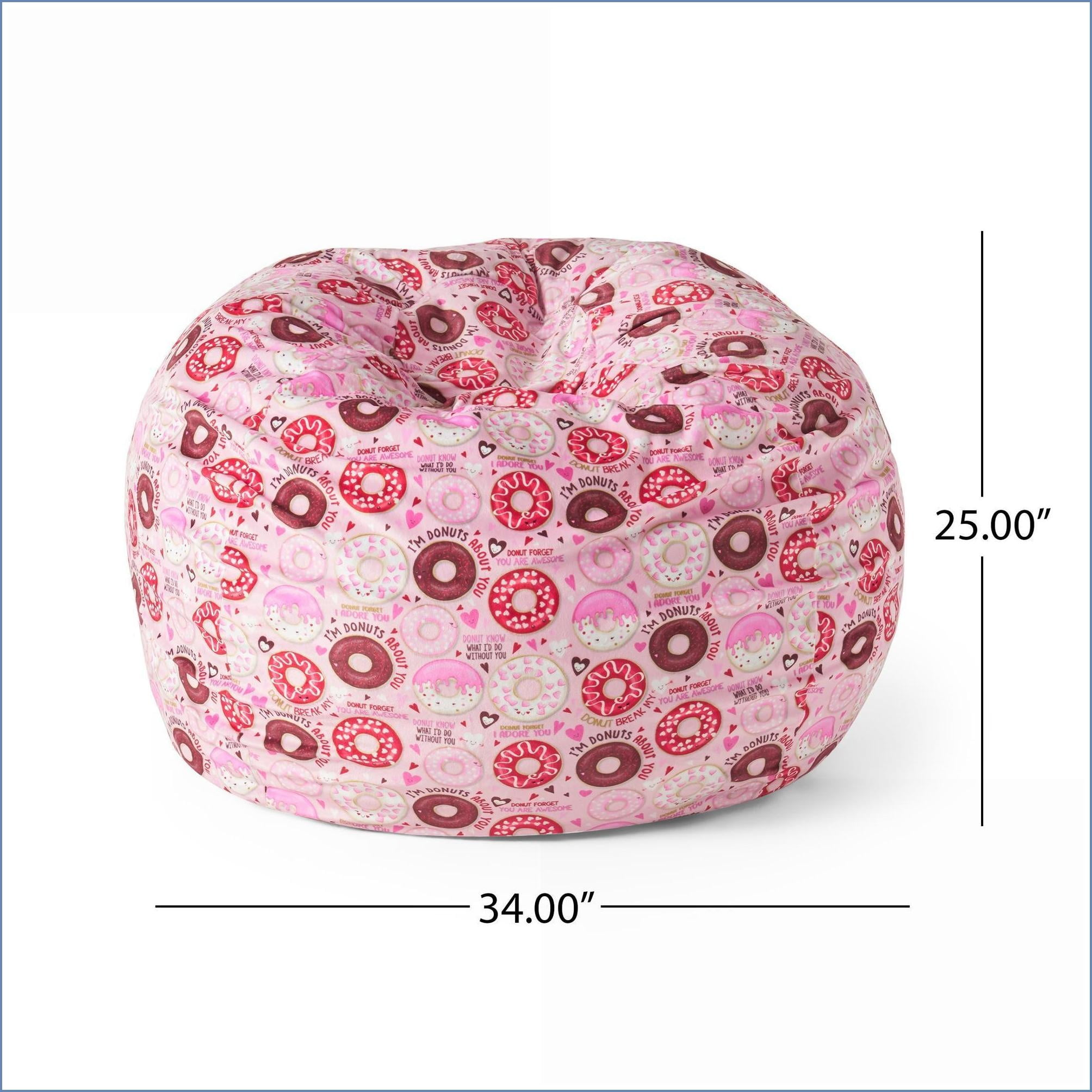 3-Foot Round Bean Bag Chair for Adults & Kids – Pink Donut Print | Fabric | Round