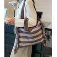 thumbnail image 3 of Kukuzhu Women's Hobo Bag Wool Knitted Shoulder Bag Handbag Stripe Purse Large Totes Exquisite Top Handle Bag with Tassels, 3 of 7
