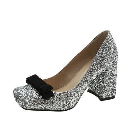 

TUOBARR Heels Women s New Summer Fashion Thick Heeled Shoes Silver