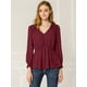 thumbnail image 2 of Blusa Top Cuello En V Color Sólido Manga Larga Volantes Para Mujeres Allegra K Rojo Oscuro XS, 2 of 6
