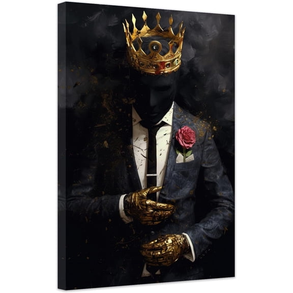 ZHONGYUTONG Black African Wall Art Gold Crown Wall Decor Man King Picture Afro American Canvas Prints Artwork for Home Office Living Room Decoration Framed (12.00" x 18.00")