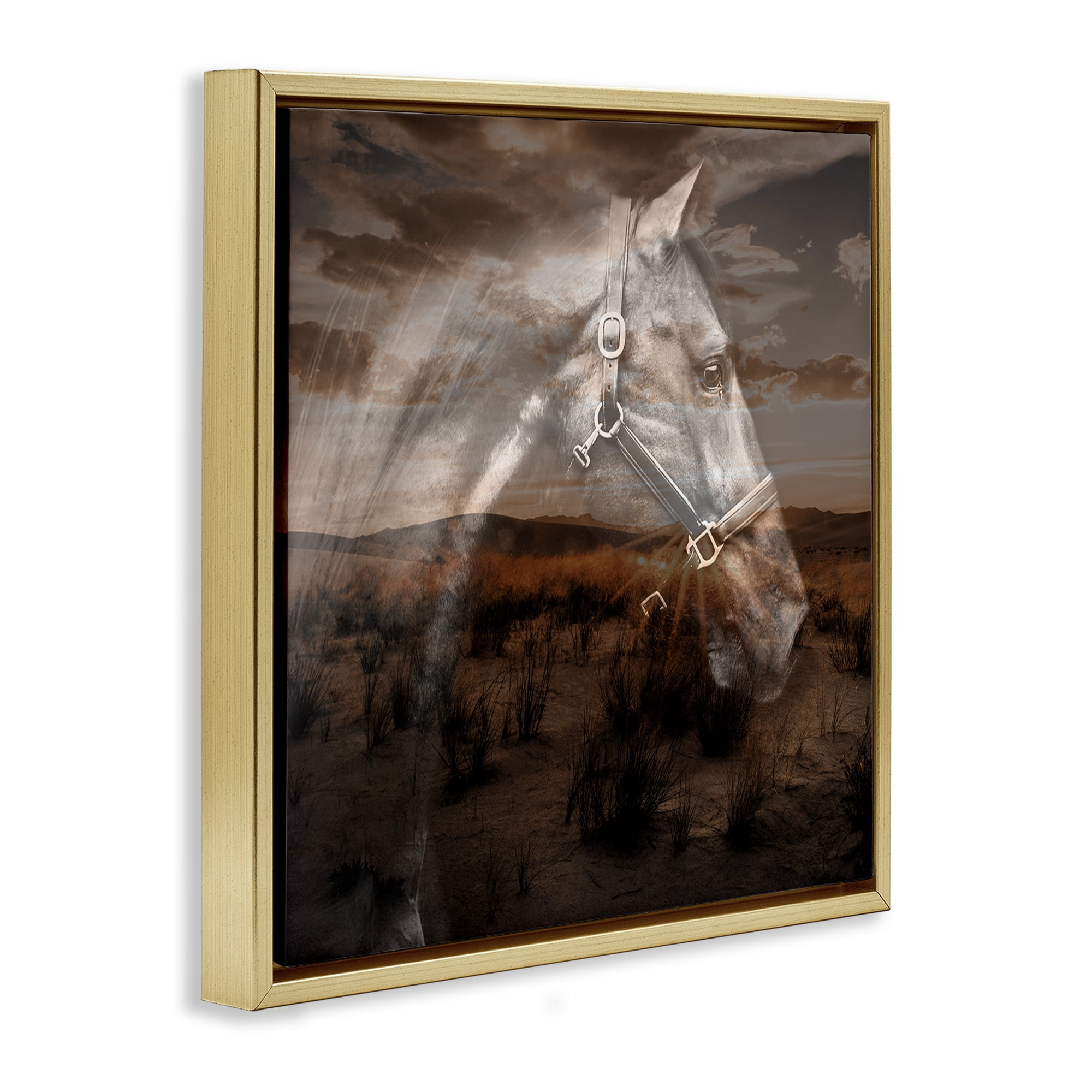 Stupell Industries Horse over Nature Visage Animals Painting Gold Floater Framed Canvas Art Print Wall Art, 18 x 18