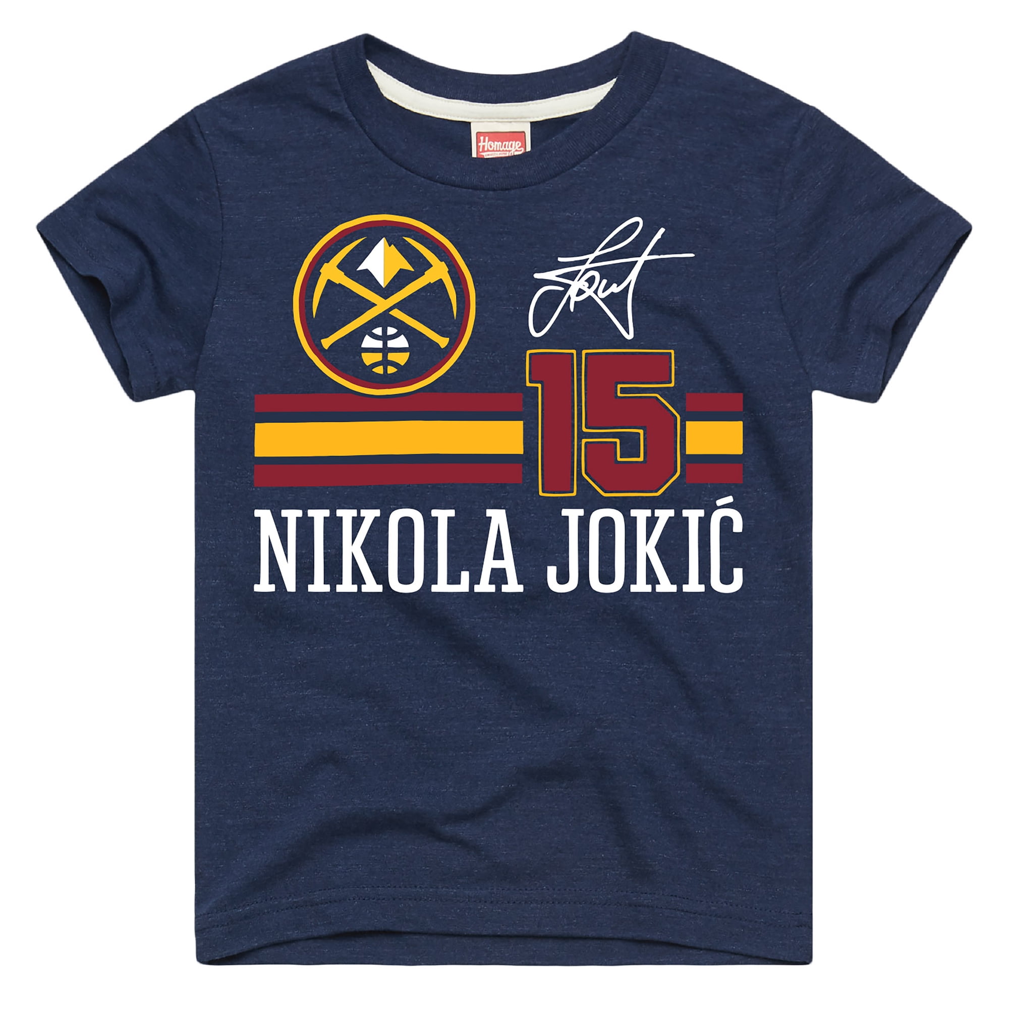 Youth Homage Nikola Joki- Navy Denver Nuggets Remix Signature Name & Number Tri-Blend T-Shirt