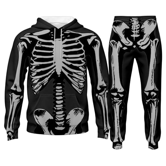 CONFREE Halloween Mens Sweatsuit 2 Peice Sets Hallowmas Men's Jogging Tracksuit Set Skeleton Graphic Pullover Hoodies Pants Athletic Sweat Suit for Men