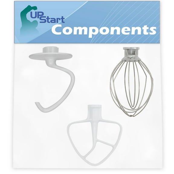 K45DH Dough Hook & K45B Flat Beater & K45WW Wire Whip Replacement for KitchenAid KSM120BLQTG0 Mixer - Compatible WPW10674618 Dough Hook & W10672617 Flat Beater Blade & WP9704329 Wire Whip