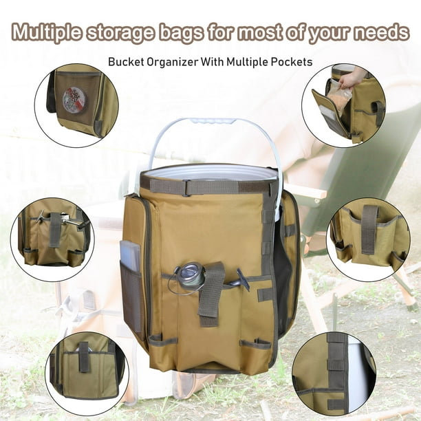 Fishing Bucket Organizer With Multiple Pockets Adjustable Strap Outdoor  Tackle Bag Camping Bucket Tool Organizer