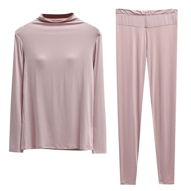 UAMVSH sous-Vêtements Thermiques pour Femmes Ensemble 2 Pcs Confortable Doux Couche de Base Haut et Bas Ensemble Col Roulé Chaud Tenue d'Intérieur avec Coussinets de Poitrine