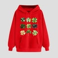thumbnail image 2 of VBTAPA St Patricks Day Sweatshirt for Women Irish Clover Graphic Hoodies Long Sleeve Drawstring Hooded Sweatshirts with Kangaroo Pocket Red XXL, 2 of 5