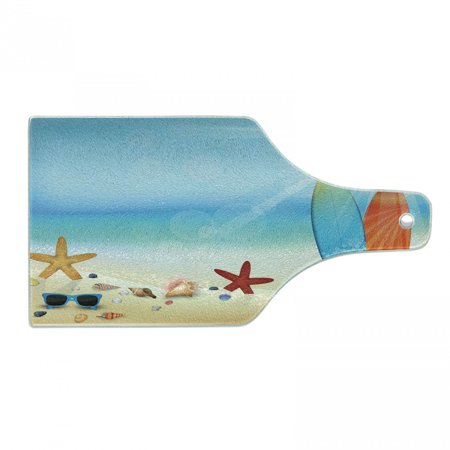 

Seashells Cutting Board Holiday Theme Sunglasses Beach Summer Surfboard Daytime Sunny Starfish Seashells Tempered Glass Cutting and Serving Board Wine Bottle Shape Multicolor by Ambesonne