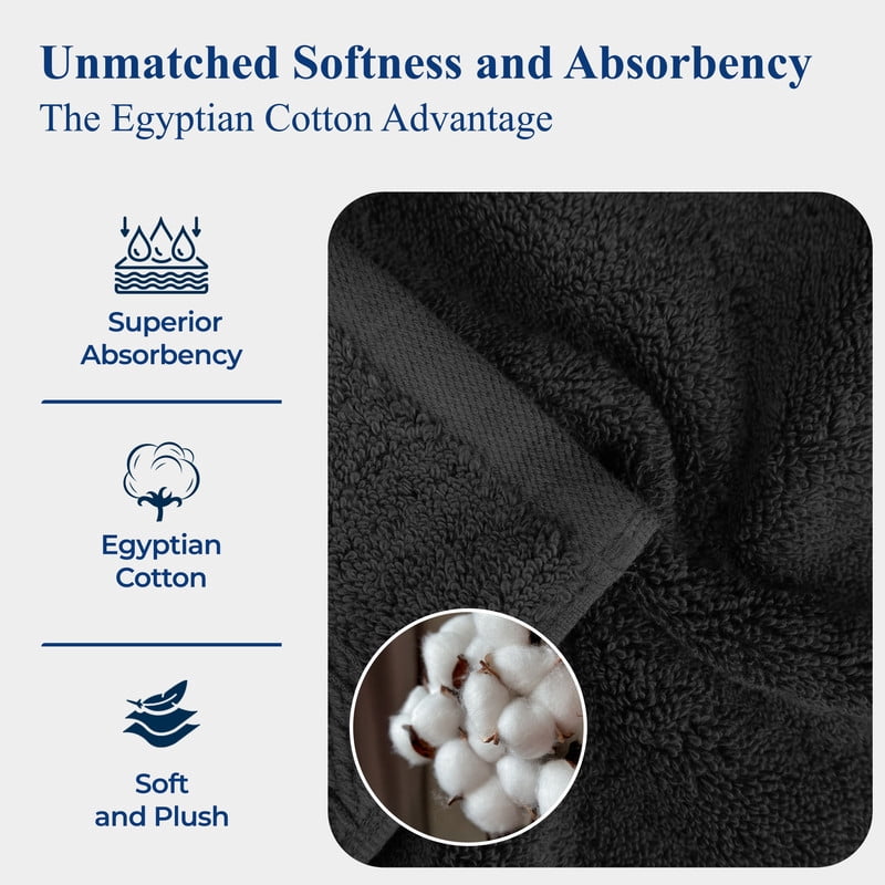 Superior 800 GSM Egyptian Cotton Heavyweight Bath Towel Set of 4, Black