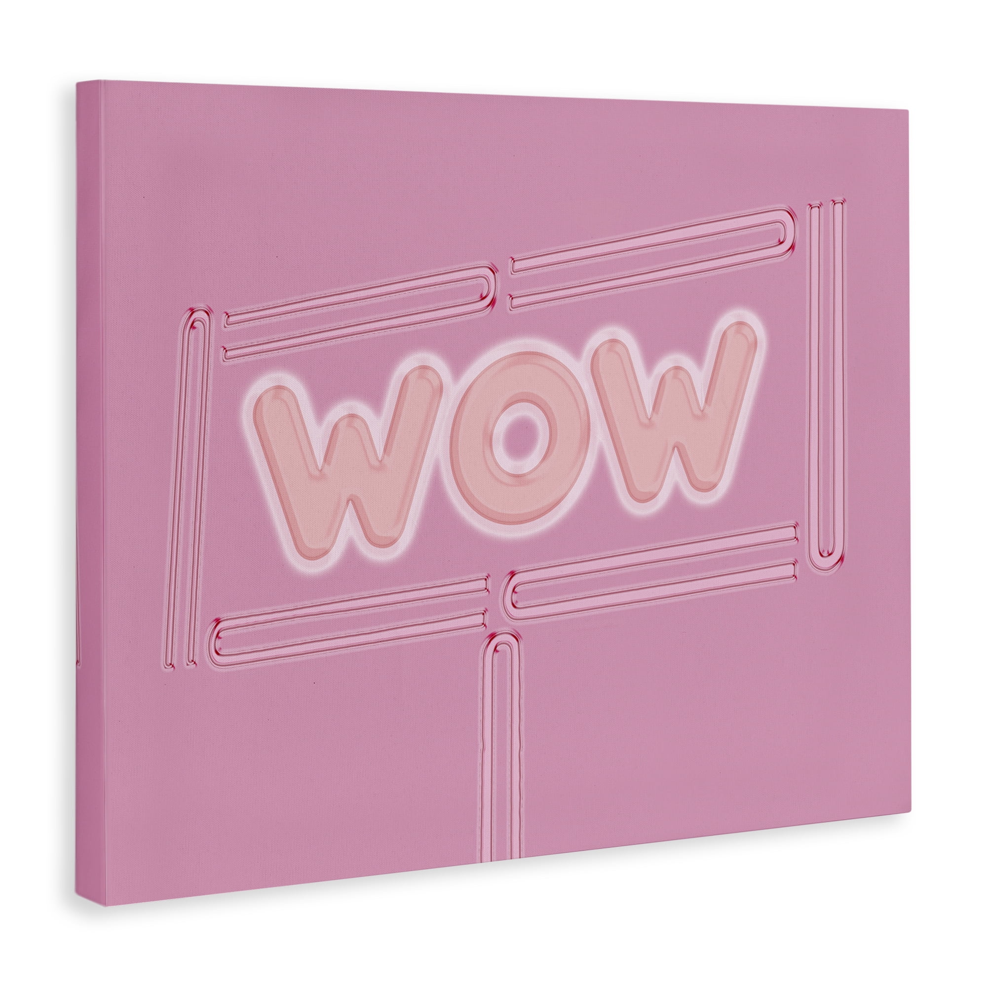 Stupell Industries Wow Neon Lights Style Text & Numbers Painting Wrapped Canvas Art Print Wall Art, 40 x 30