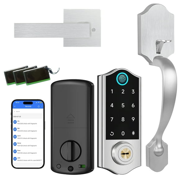 BEBASIA Fingerprint Smart Door Lock for Front Door with Handle Set, App Control, Keyless Entry Door Lock Keypad Deadbolt, Digital Electronic Touchscreen Front Door Lock Set, Auto Lock, Satin Nickel