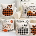 thumbnail image 5 of 4 Pack Pumpkin Patch Farm Fresh Pumpkin Throw Pillow Covers Home Fall Buffalo Check Plaid Truck with Maple Leaf Autumn Harvest Decorative Pillow Cases Cotton Linen 18x18 Inch Thanksgiving Gifts, 5 of 6
