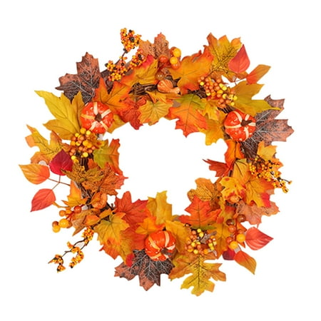 Fall Door Wreaths Sale 20 Inch LED Autumn Fall Maple Leaf Front Door Decorative Wreath Pumpkin, Pinecone,Red Berries Garland ()