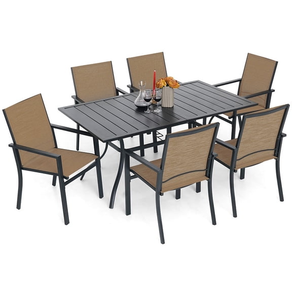 7-Piece Outdoor Patio Dining Set with Rectangular Table and Armchairs for 6 Person