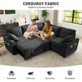 thumbnail image 5 of BedLuxury 83" Sectional Sleeper Sofa With Pull Out Bed, Storage Seat & USB Charging, L Shape Modern Couch for Living Room, Corduroy Black, 5 of 8