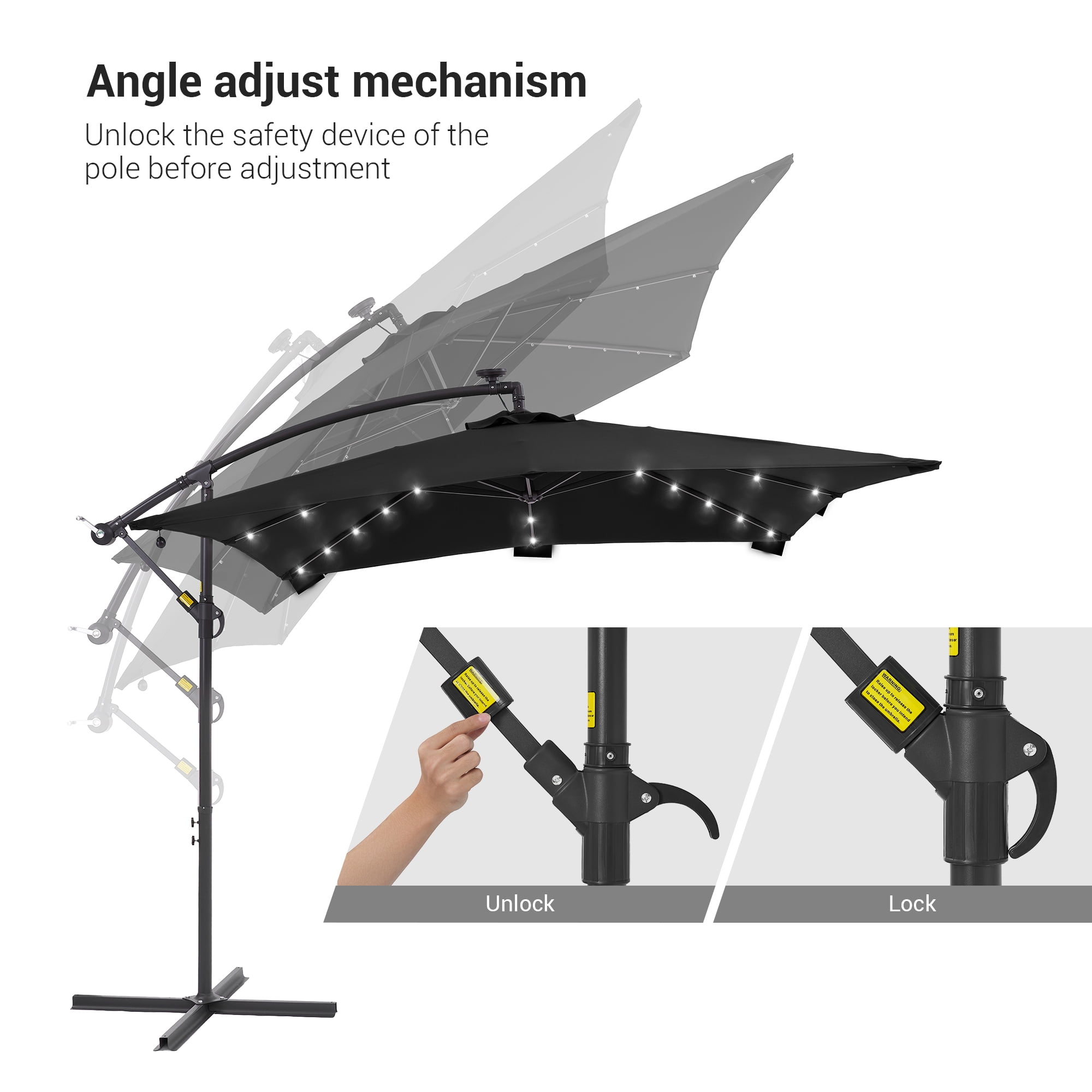 ACEGOSES 8.2x8.2ft LED Square Outdoor Patio Canopy Offset Umbrellas for Villa Gardens, Lawns and Yard,Black