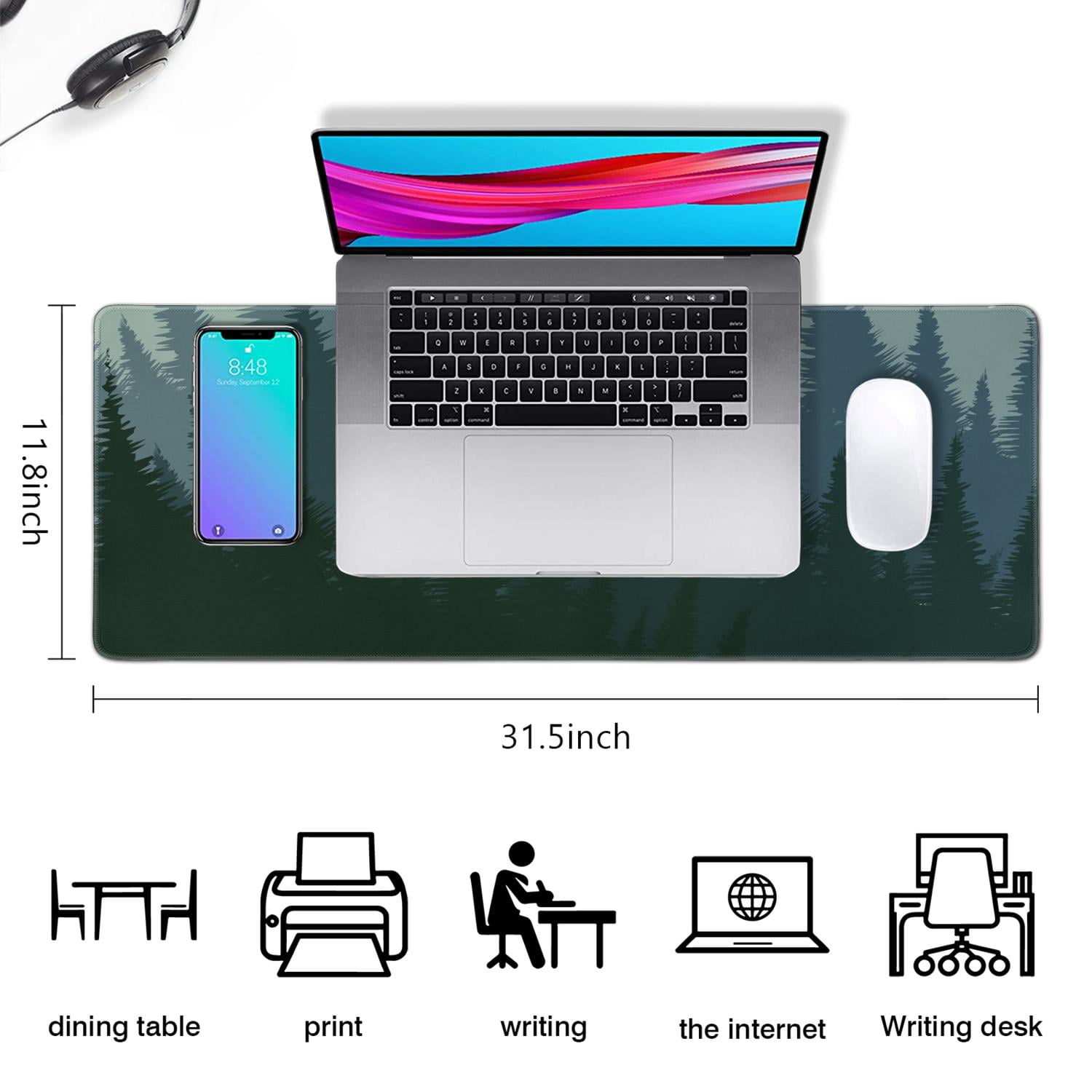 Stay Connected with Nature - Forest Pattern XXL Mouse Mat, Oversized, Non-Slip Desk Pad, Stitched Edges - Excellent for Gaming & Office Use (31.5 x 11.8inches)