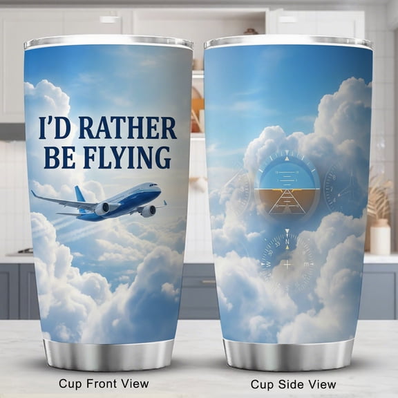 I’d Rather Be Flying Stainless Steel Tumbler – 20oz Vacuum Insulated Tumbler with Airplane Cockpit Design – Christmas, Birthday & Retirement Gifts for Pilots, Flight Students, Aviation Lovers