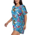 thumbnail image 2 of Fotbe Sharks Summer Print Pajama Set for Women 2 Piece Loungewear Short Sleeve Tops and Shorts Set Soft Sleepwear-X-Large, 2 of 7