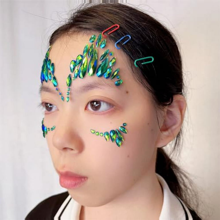 halloween face jewels festival Christmas face gems stick on rhinestone  tattoo stickers pasties self adhesive temporary tattoos Fashion jewelry for  party (green AB/SV-01) 
