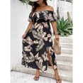 thumbnail image 6 of Plus-size women's short-sleeved off-shoulder fitted waist slit printed dress, 6 of 6