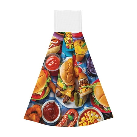 

Zufioo Vibrant Picnic Food Spread Print Coral Fleece Velcro Hand Towel Hangable Absorbent Hand Towel Suitable for Kitchen Bathroom Household Items