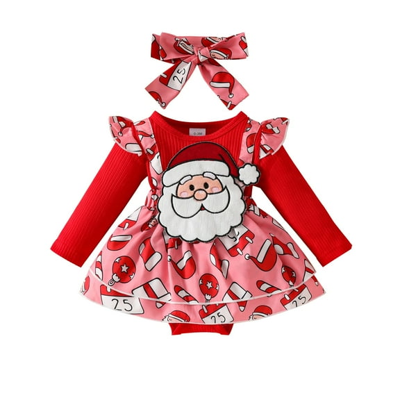 Generic Baby Christmas Long Sleeve Jumpsuit False Suspenders Dress Christmas Old Man Dress with Crotch Autumn And Winter Autumn Winter Clothes for Indoor Outdoor（3-6 Months Red）