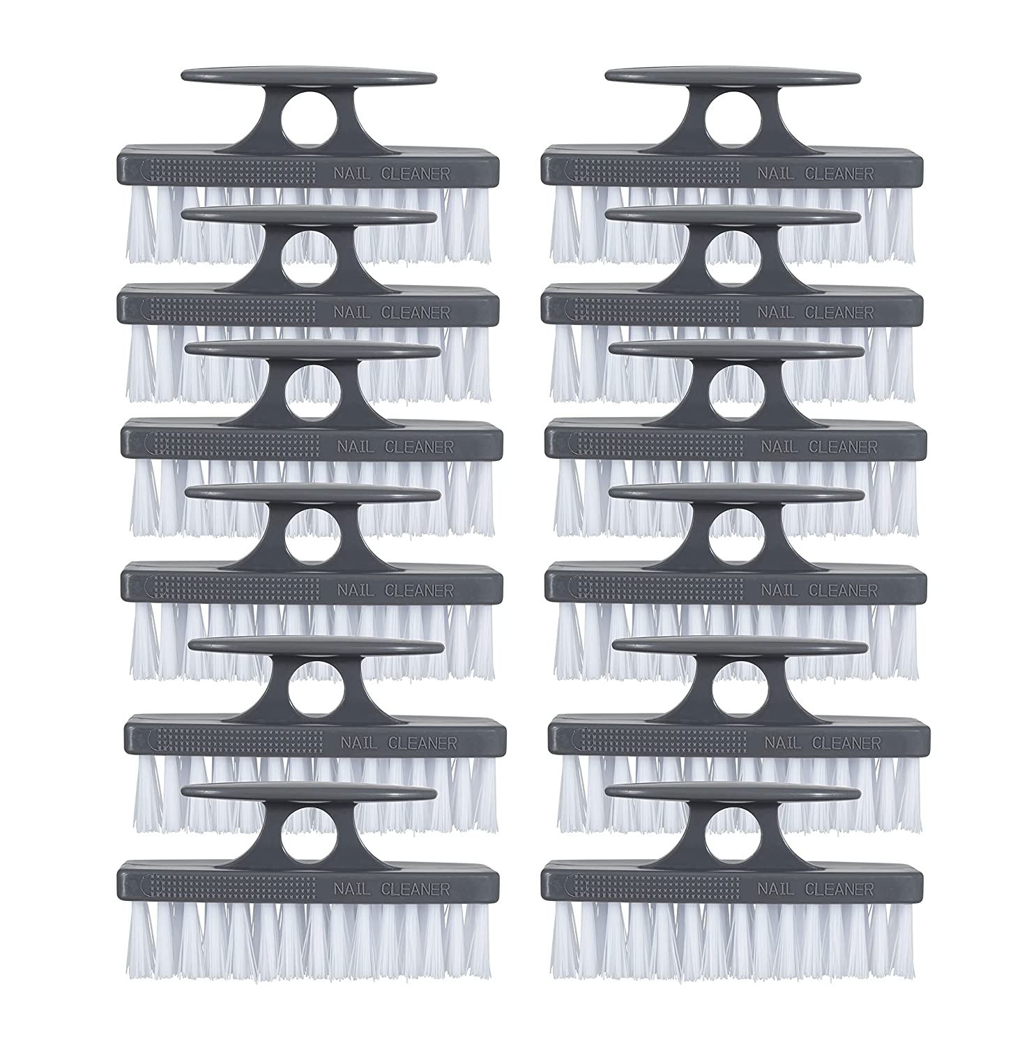 Superio Grey Nail Brush Cleaner with Handle, 12 Pack Durable Brush