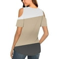thumbnail image 5 of cocolona Womens Summer V Neck Short Sleeve Tops Trendy Cold Shoulder T-shirts Casual Loose Color Block Blouse, 5 of 6