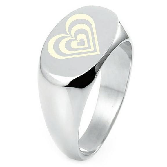 Sterling Silver Hypnotic Love Heart Engraved Oval Flat Top Polished Ring