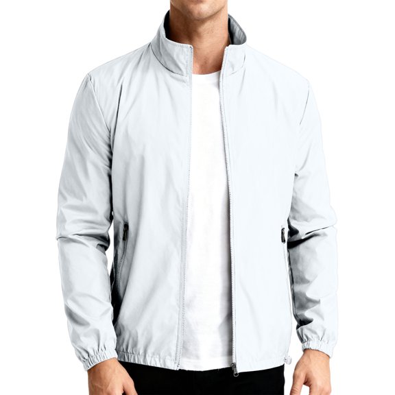 TQWQT Men's Stand Collar Lightweight Windproof Jacket Full Zip Long Sleeve Elastic Cuff Solid Casual Coat with Zipper Side Pockets Daily Commute Travel Outerwear for Spring Fall White 6XL