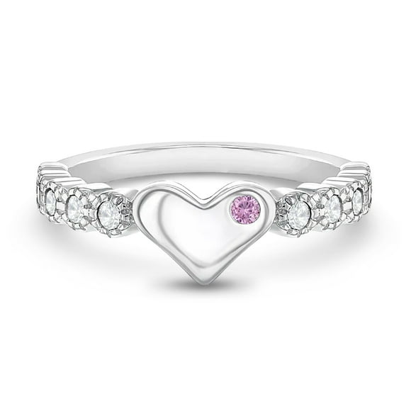 925 Sterling Silver Girl's Size 3 Clear & Pink Cubic Zirconia Heart Ring Band