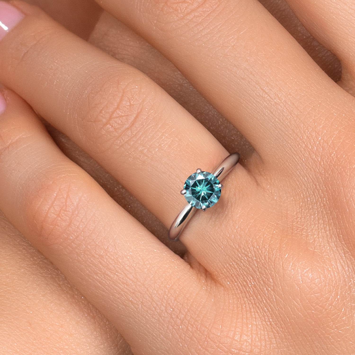 Gem Stone King 900 Platinum Blue Moissanite Solitaire Engagement Ring for Women | 1.00 Cttw | Round 6.5MM | Gemstone Birthstone | Size 9