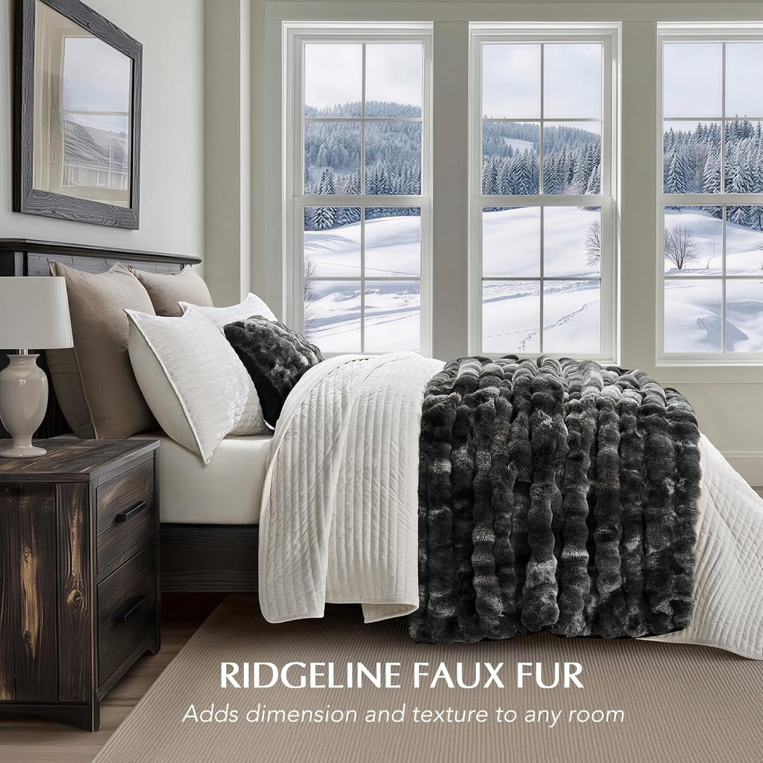 EverGrace Ultra Soft Luxury Fluffy Faux Rabbit Fur Throw Blanket, Thick Warm Bubble Throw for Bed, Cozy Plush Reversible Blankets for Couch, Chair, Sofa, Marble Black, 50x60 Inches